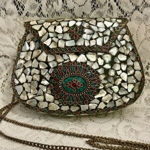 Abalone Shards Metal PurseCrossbody 7.5in x 5.5in x 2in